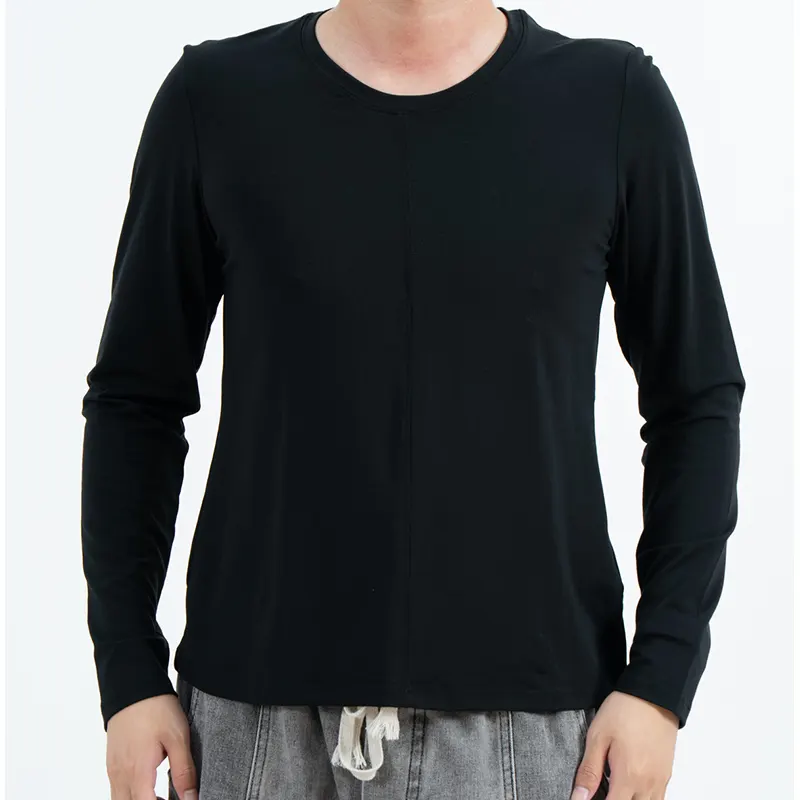 T-shirt noir coupe slim à col rond et manches longues