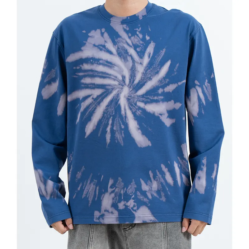 T-shirt bleu à manches longues avec effet tie-dye en spirale