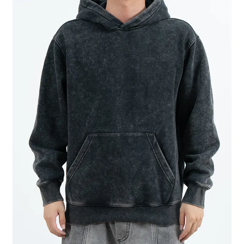 Sweat à capuche gris anthracite effet chiné avec épaules tombantes