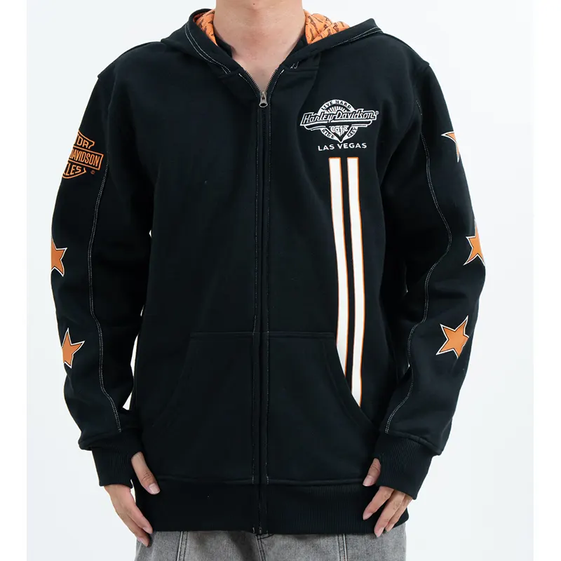 Sweat à capuche graphique zippé avec motif aigle au dos et manches étoiles