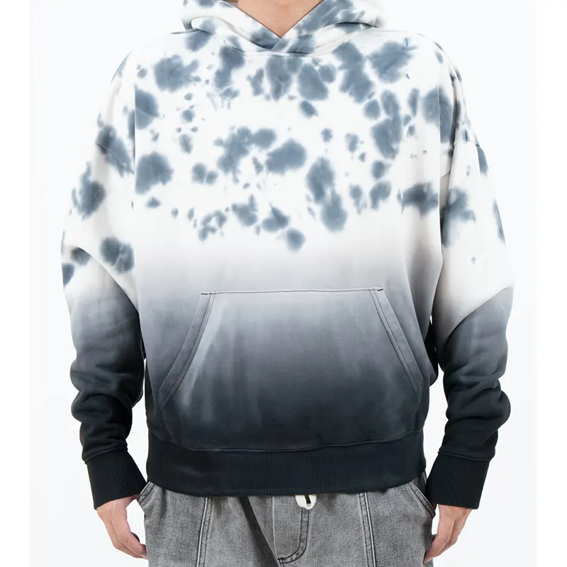 Sweat à capuche chiné gris et blanc avec bas du corps ombré
