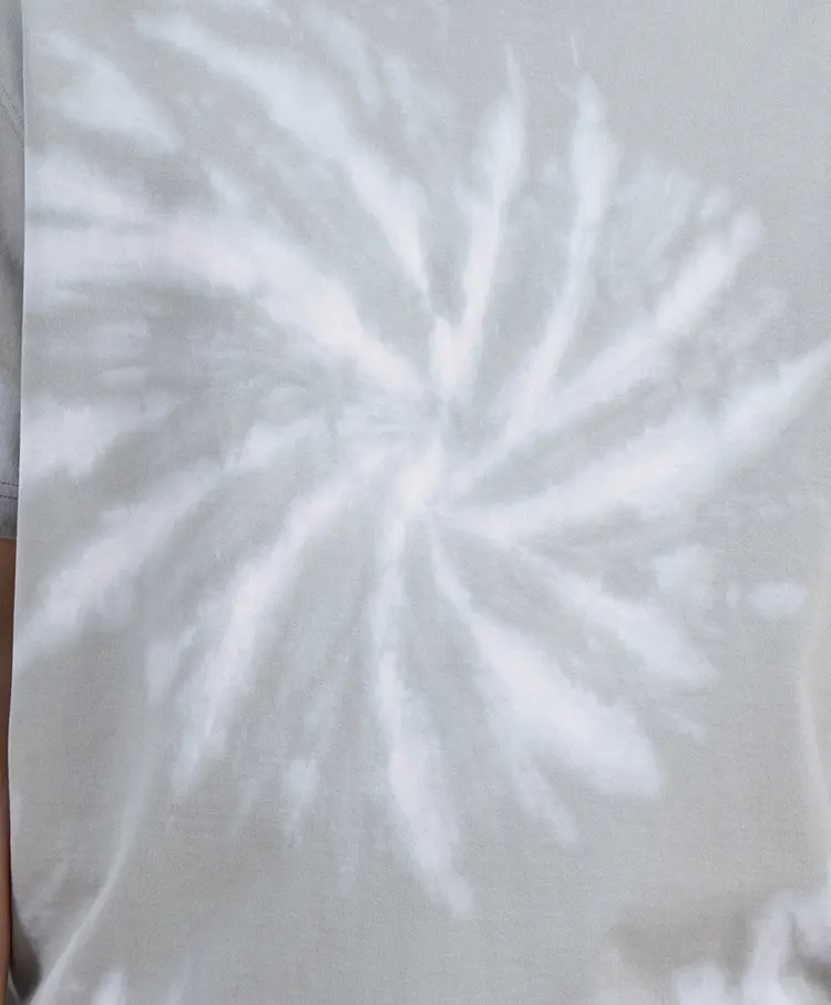 Relaxed Grey Crew Neck T-Shirt with Spiral Tie-Dye Effect