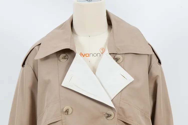 Cropped Double-Breasted Trench Jacket with Contrast Lapel