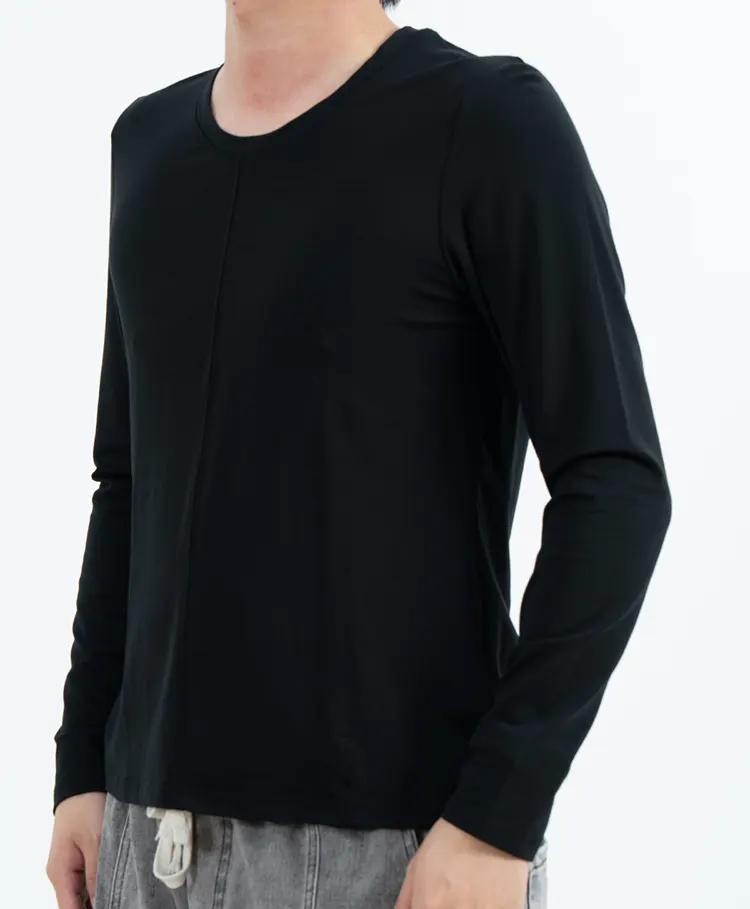 Black Slim Fit Crew Neck T-Shirt with Long Sleeves