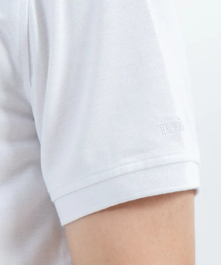White Short Sleeve Polo Shirt with Two-Button Placket