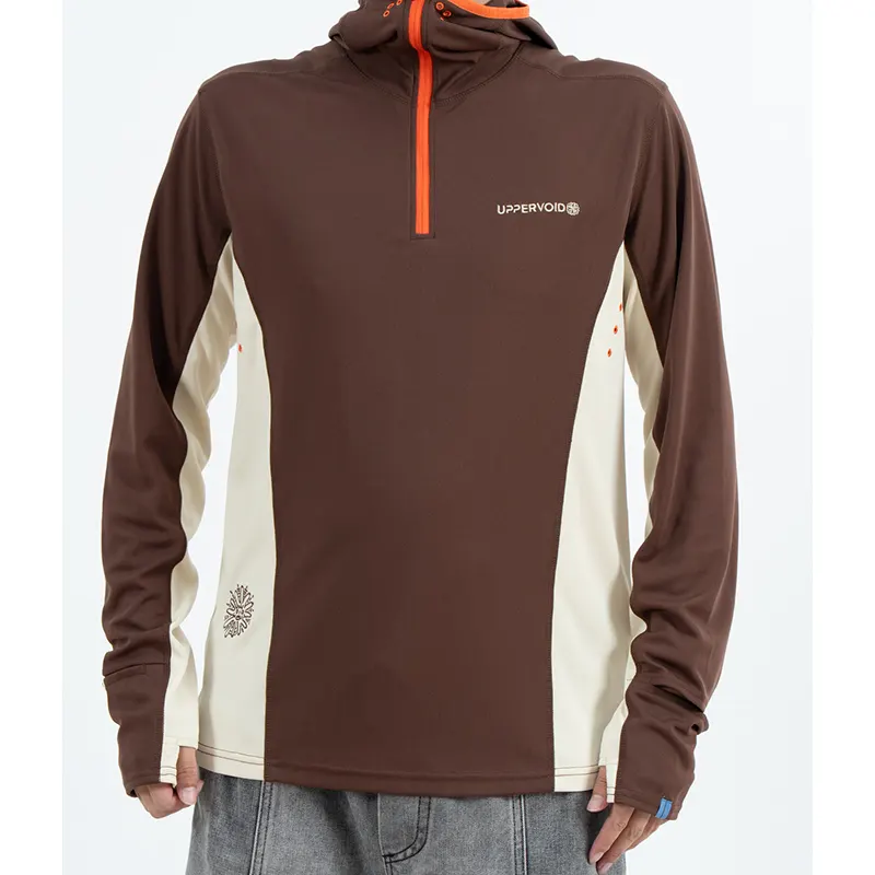 Haut à capuche à quart de zip de protection solaire pour l'extérieur avec panneaux latéraux crème et bordure orange