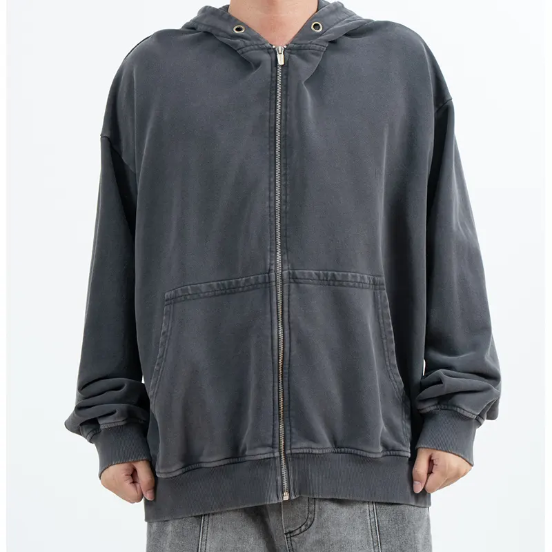 Sweat à capuche zippé oversize anthracite à l'aspect délavé