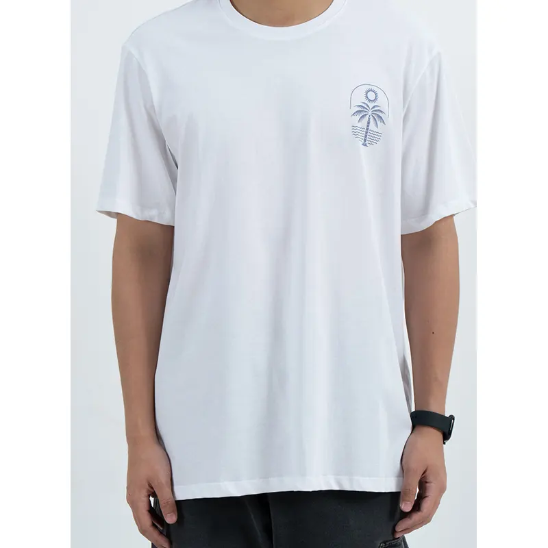 T-shirt décontracté à col rond avec graphismes palmiers sur la poitrine et dans le dos