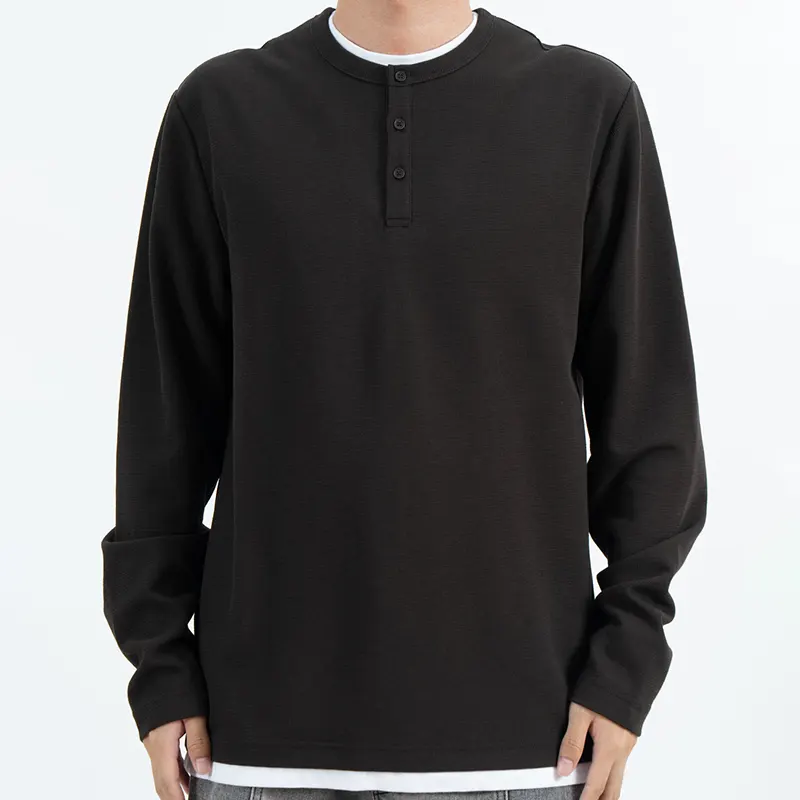 Chemise Henley décontractée à manches longues avec patte de boutonnage à trois boutons