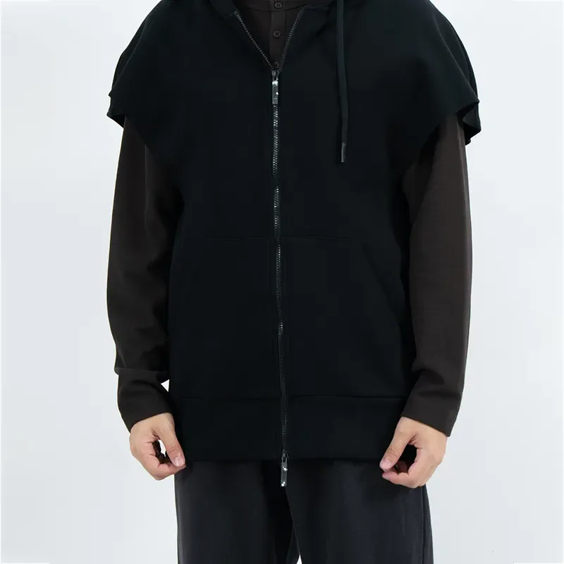 Sweat à capuche zippé sans manches avec épaules allongées et poches avant fendues