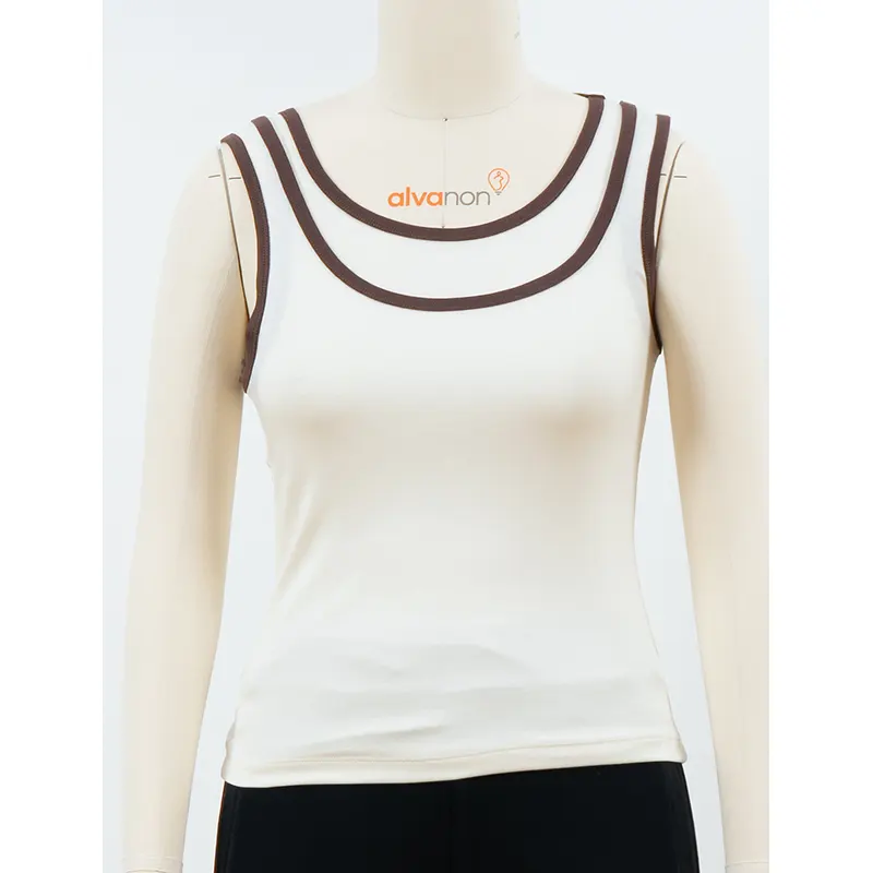 Débardeur blanc avec double bordure de décolleté marron